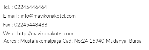 Mavi Konak Butik Otel telefon numaralar, faks, e-mail, posta adresi ve iletiim bilgileri